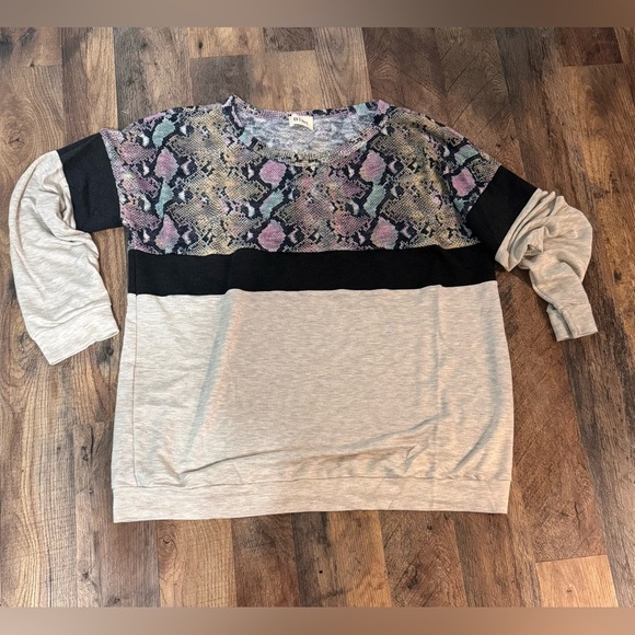 Snake Print Colorblock Long Sleeve Pullover – Soft Stretch Casual Top – NWOT (L) - Picture 6 of 7